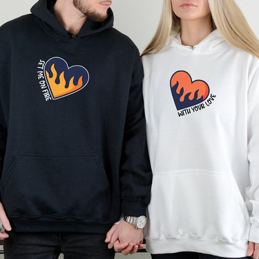 Flaming Hearts Matching Hoodies For Couples